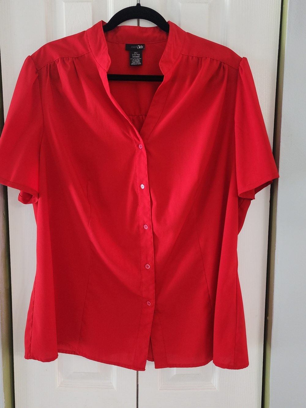 Red Short-Sleeve Button Front Blouse Plus Size 2x
